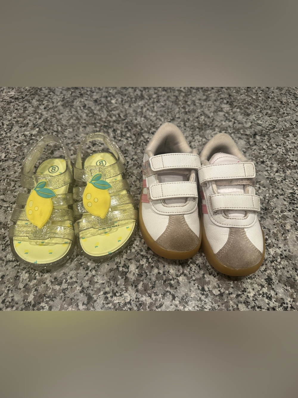 adidas Kids White and Pink Hook-and-Loop Sneakers